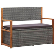 Opbergbankje 115 cm poly rattan massief acaciahout grijs