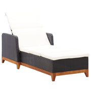 Ligbed poly rattan acaciahout zwart 200x70 cm