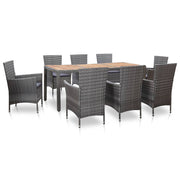 Tuinset 9-delig poly rattan grijs acaciahout