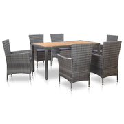 Tuinset 7-delig poly rattan grijs acaciahout
