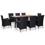 Tuinset 9-delig poly rattan zwart acaciahout