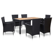 Tuinset 7-delig poly rattan zwart acaciahout