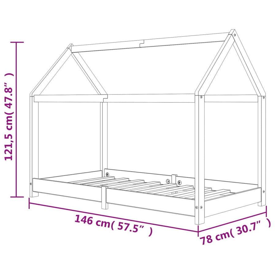 Kinderbedframe Massief Grenenhout 70 x 140 cm Wit