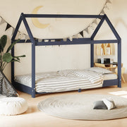 Kinderbedframe massief grenenhout grijs 80x160 cm