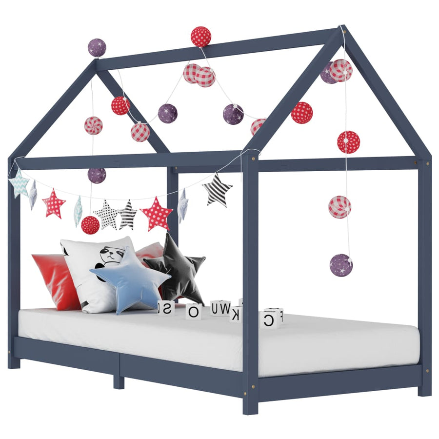 Kinderbedframe Massief Grenenhout 90 x 200 cm Grijs