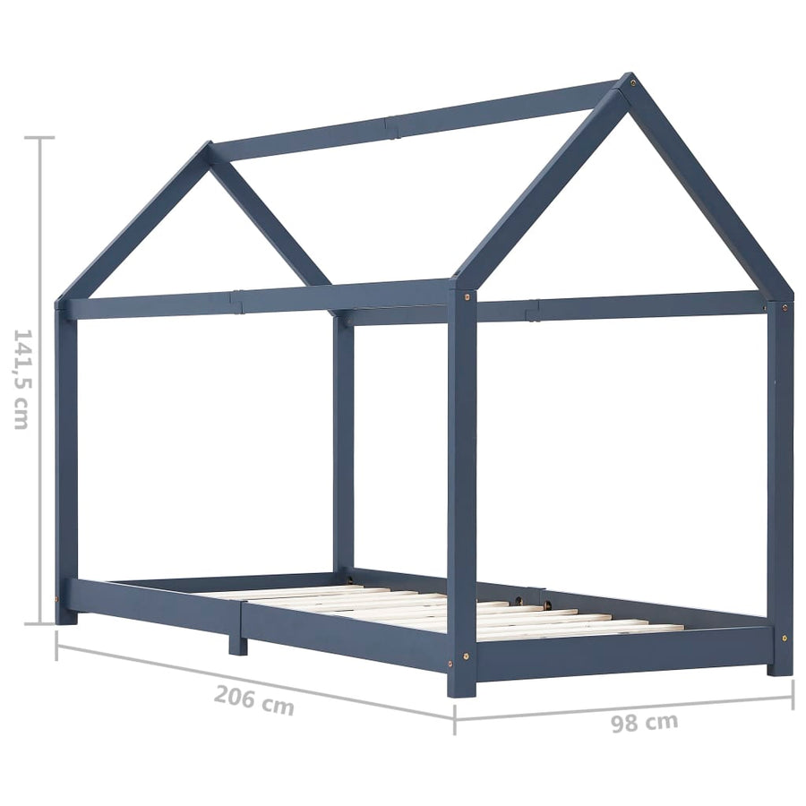 Kinderbedframe Massief Grenenhout 90 x 200 cm Grijs