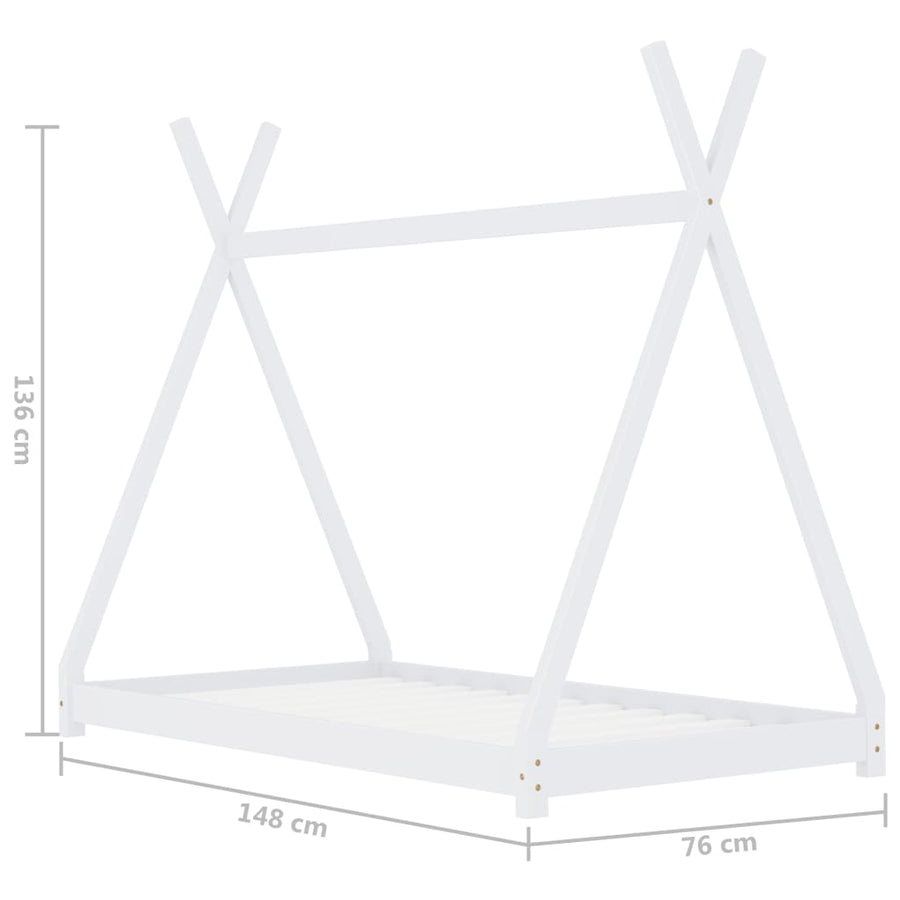 Kinderbedframe Massief Grenenhout 70 x 140 cm Wit