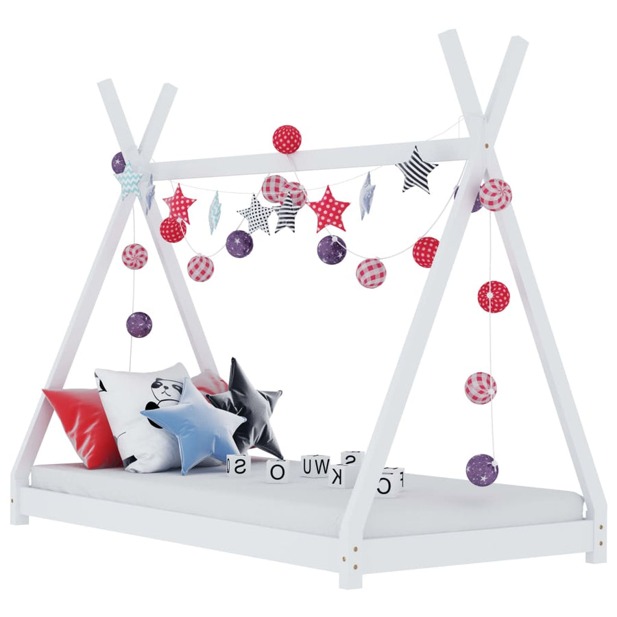 Kinderbedframe Massief Grenenhout 90 x 200 cm Wit