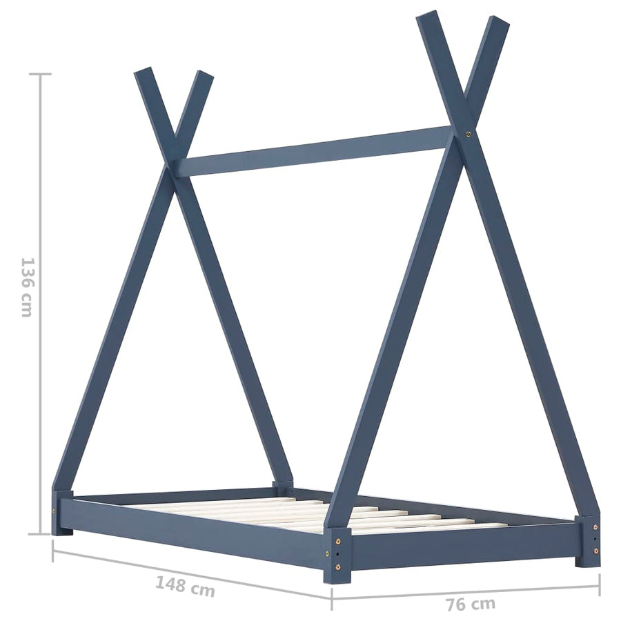 Kinderbedframe Massief Grenenhout 70 x 140 cm Grijs
