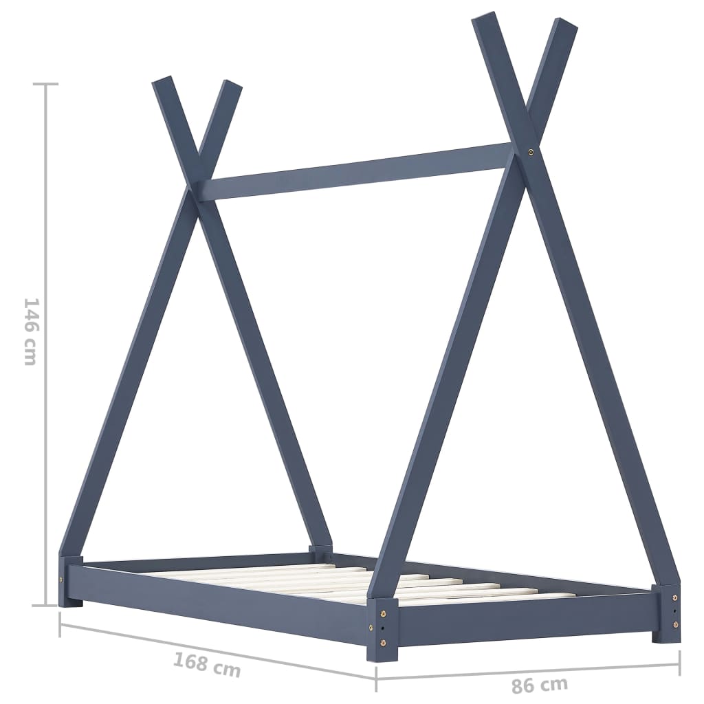 Kinderbedframe Massief Grenenhout 80 x 160 cm Grijs