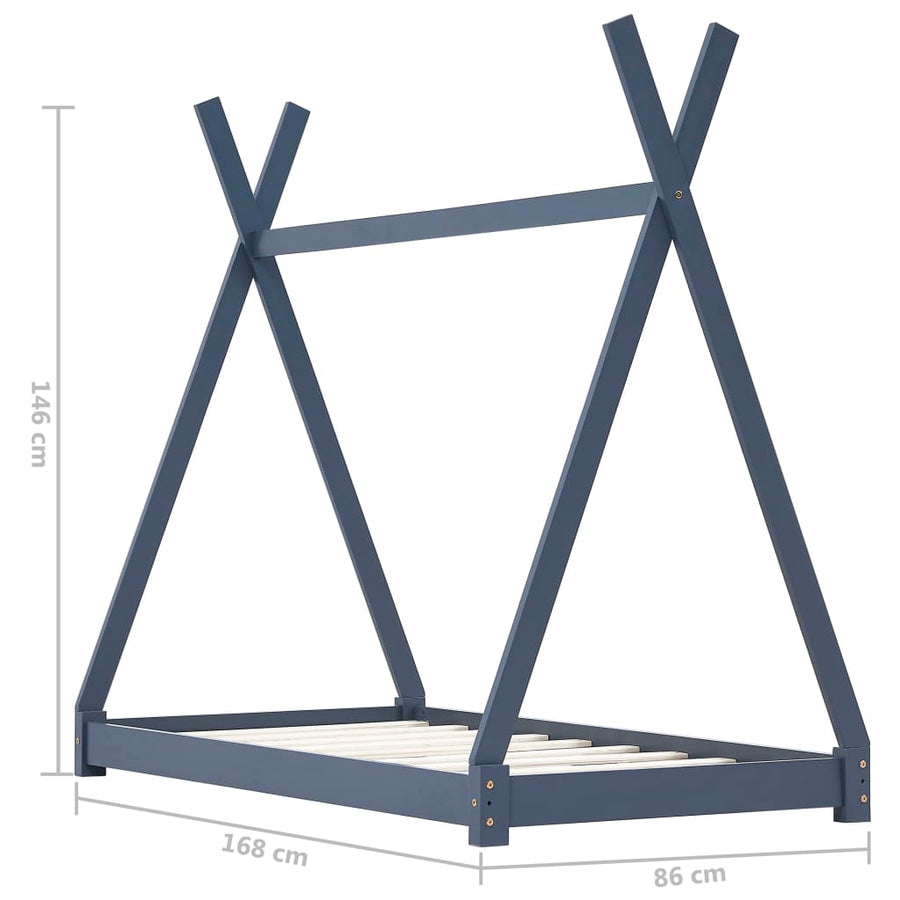 Kinderbedframe Massief Grenenhout 80 x 160 cm Grijs