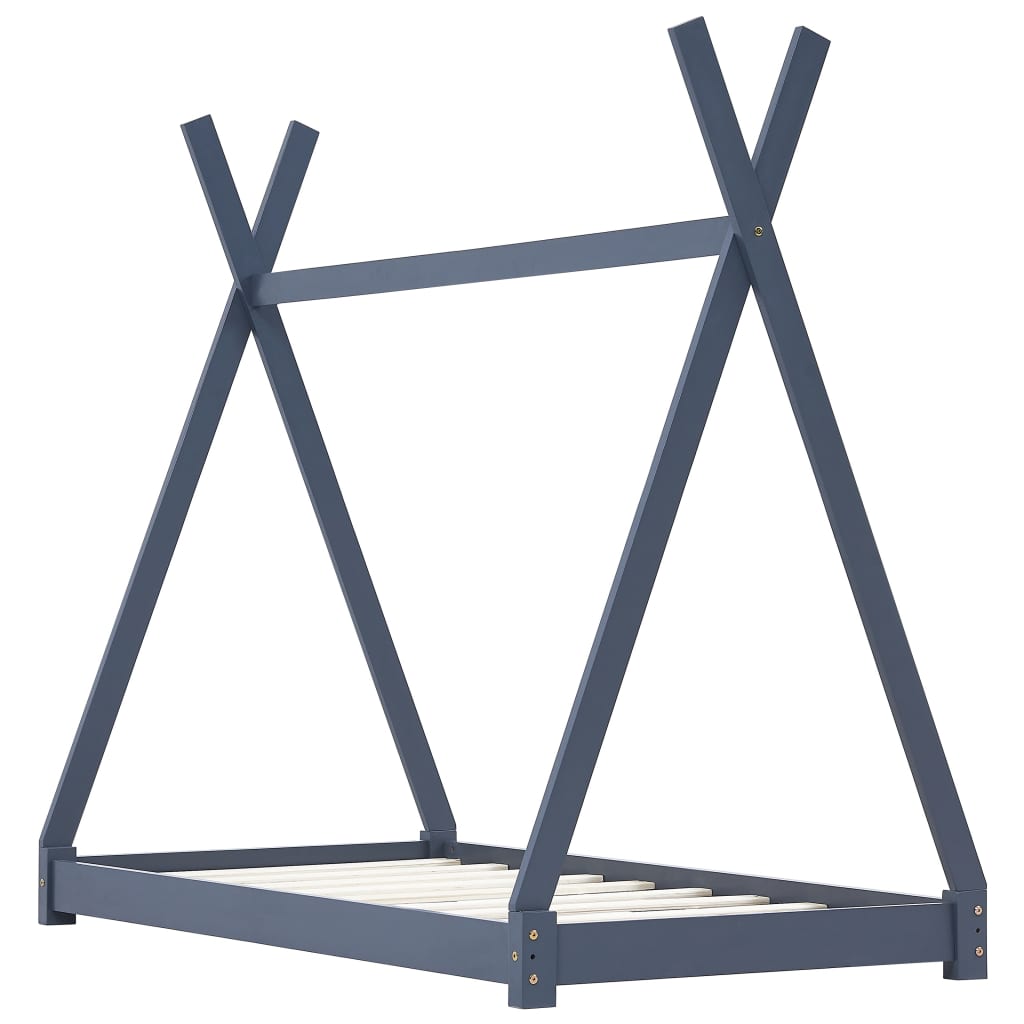 Kinderbedframe Massief Grenenhout 90 x 200 cm Grijs