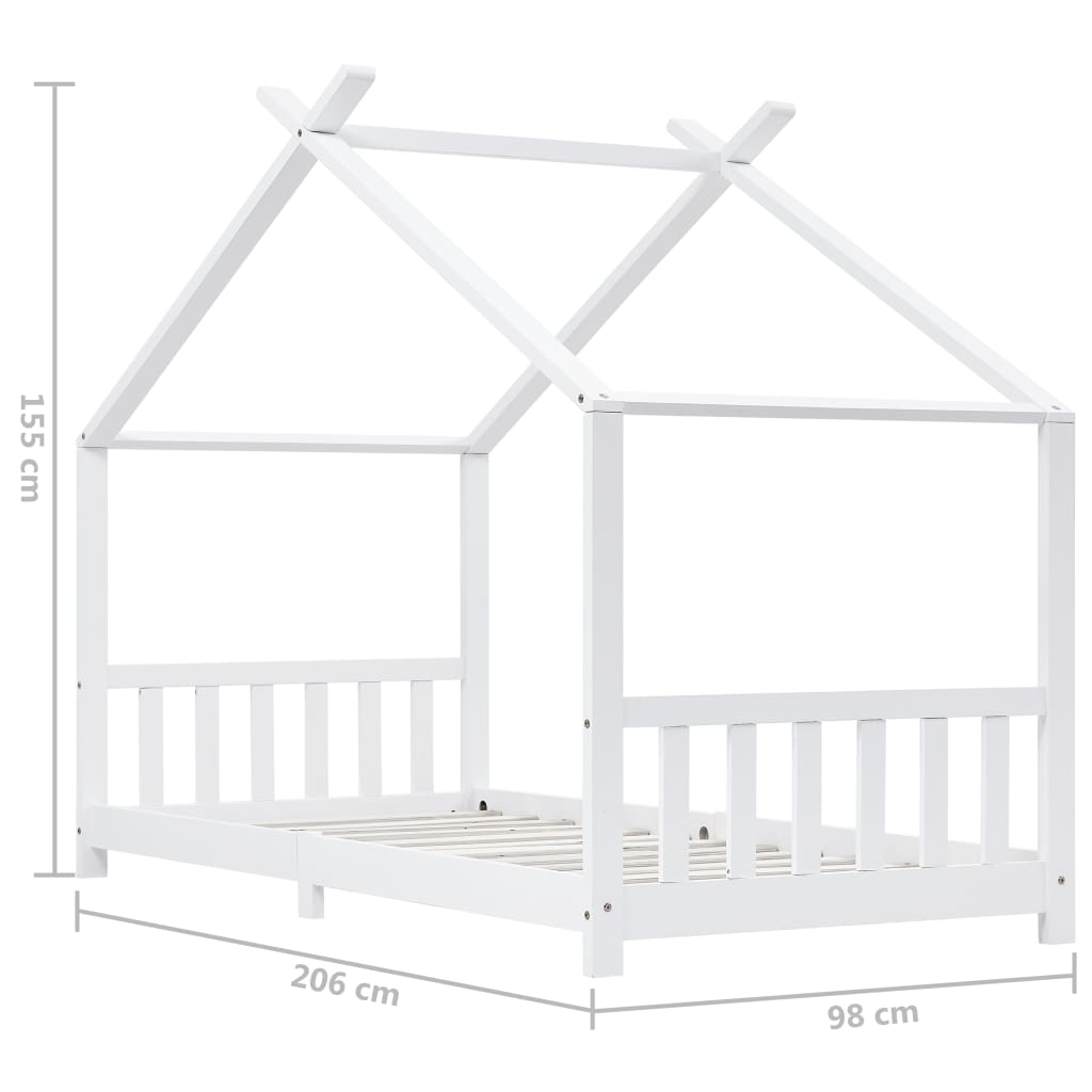 Kinderbedframe Massief Grenenhout 90 x 200 cm Wit