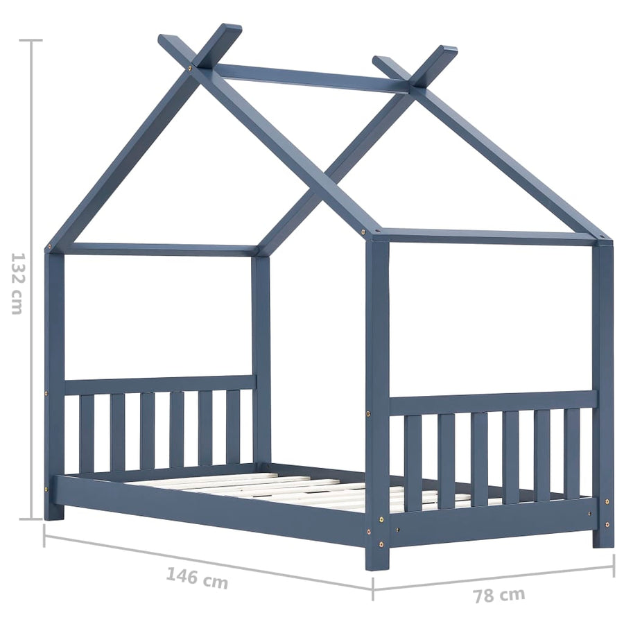 Kinderbedframe Massief Grenenhout 70 x 140 cm Grijs