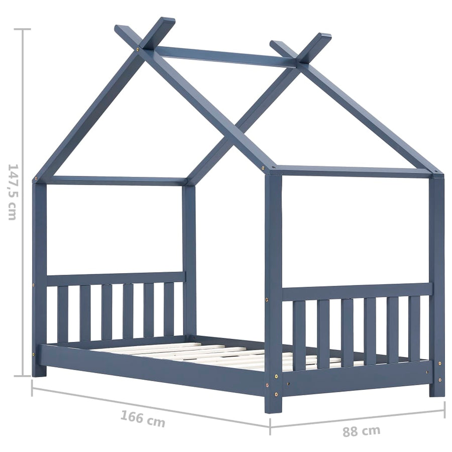 Kinderbedframe Massief Grenenhout 80 x 160 cm Grijs