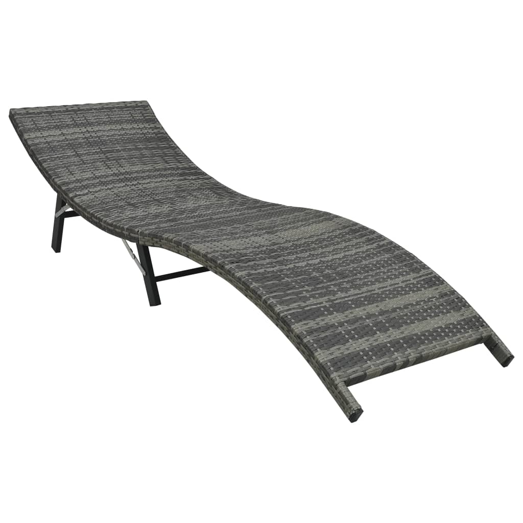 Ligbed Inklapbaar Met Kussen Poly Rattan Grijs
