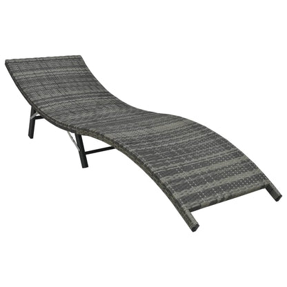 Ligbed Inklapbaar Met Kussen Poly Rattan Grijs