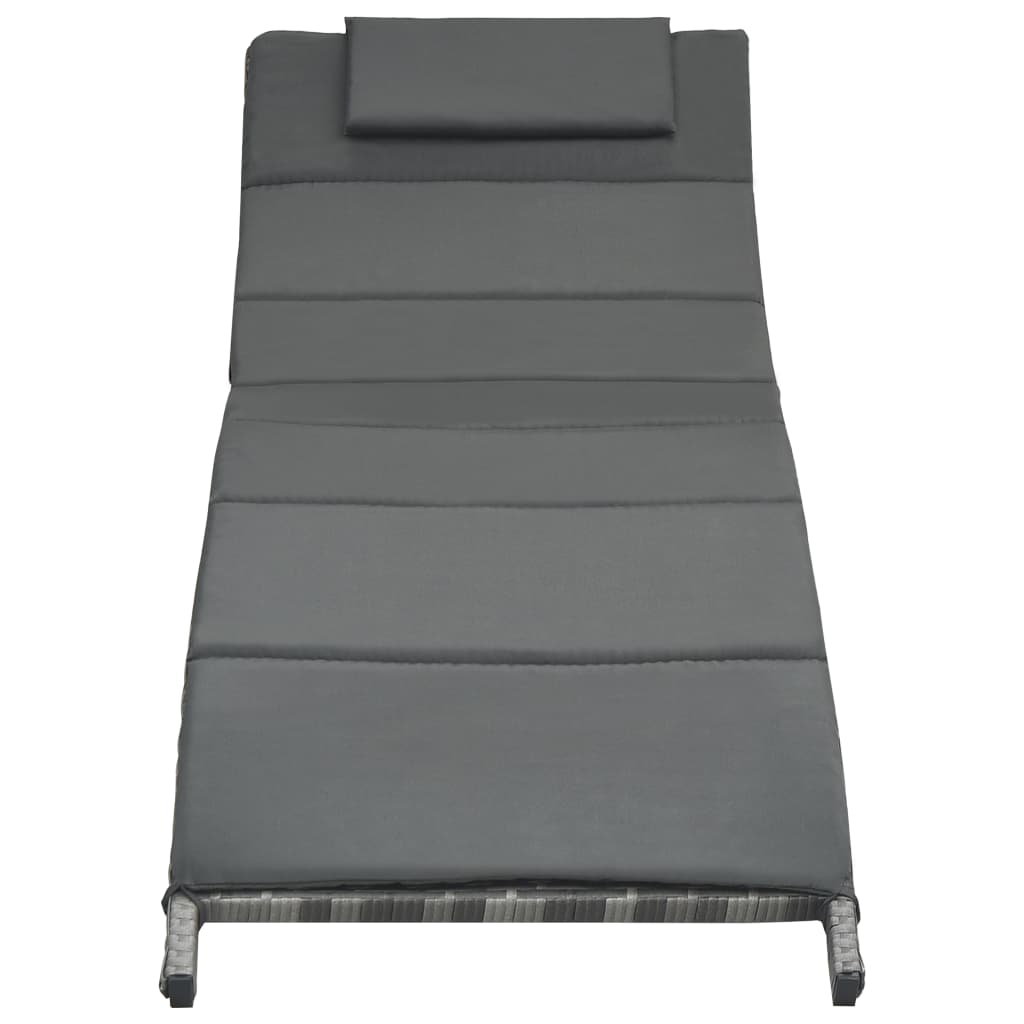 Ligbed Inklapbaar Met Kussen Poly Rattan Grijs