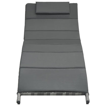 Ligbed Inklapbaar Met Kussen Poly Rattan Grijs