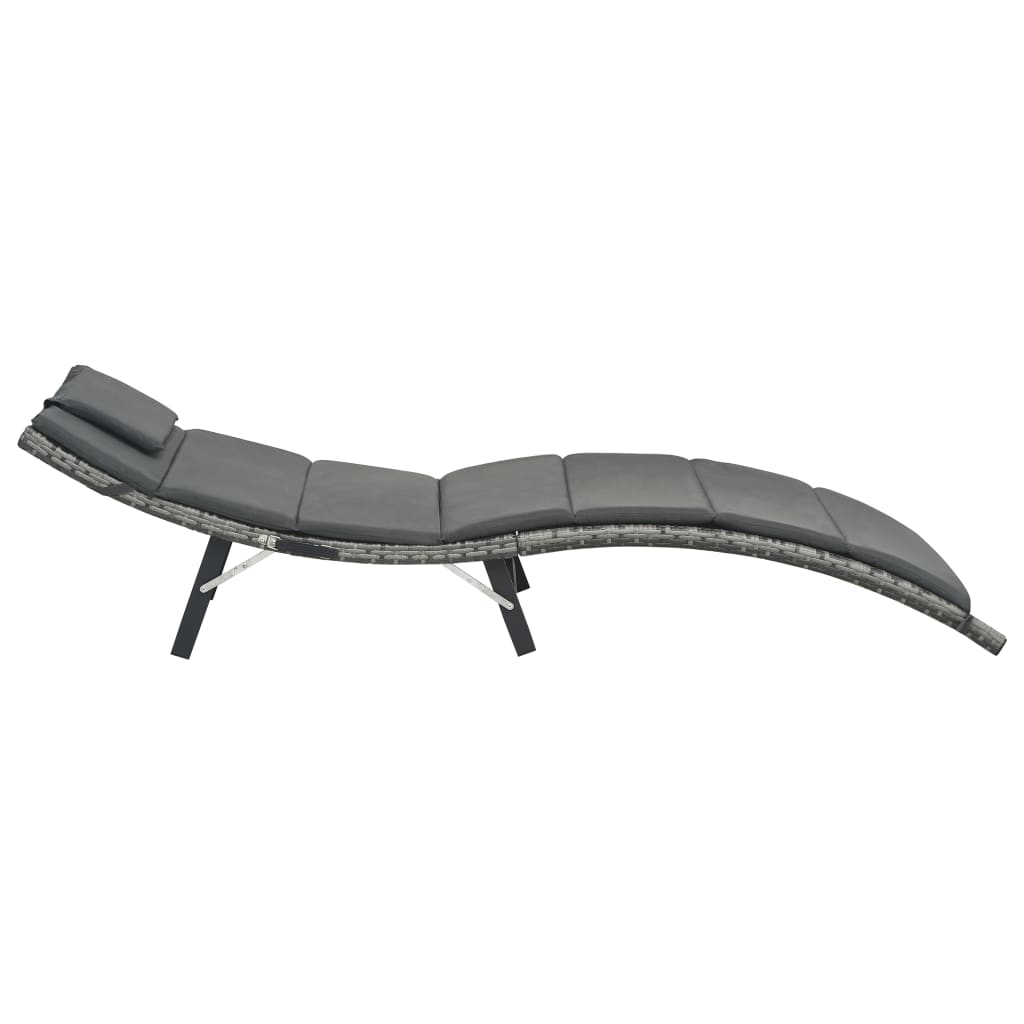 Ligbed Inklapbaar Met Kussen Poly Rattan Grijs