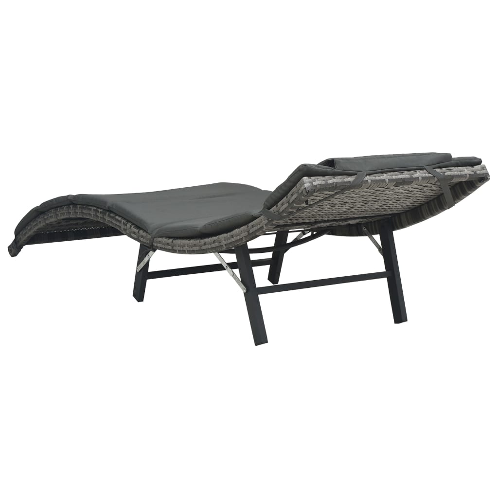 Ligbed Inklapbaar Met Kussen Poly Rattan Grijs