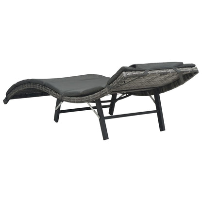 Ligbed Inklapbaar Met Kussen Poly Rattan Grijs