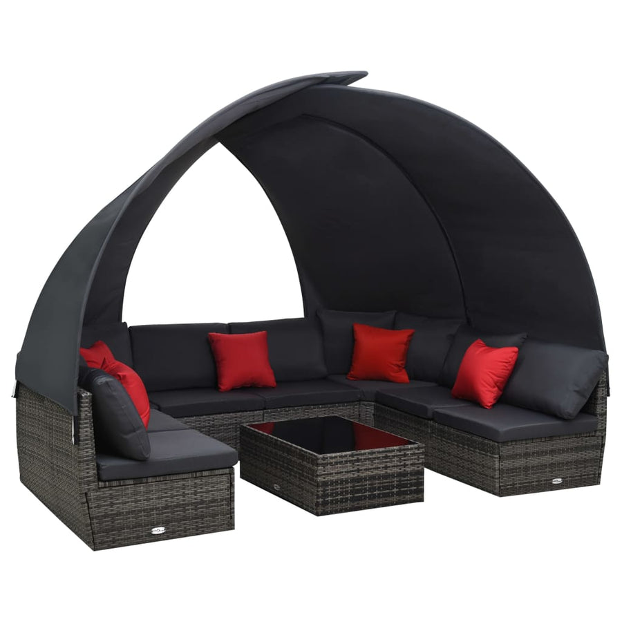 9-Delige Loungeset Met Luifel Poly Rattan Antraciet