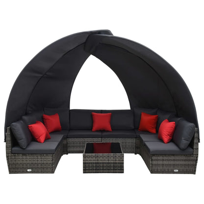 9-Delige Loungeset Met Luifel Poly Rattan Antraciet