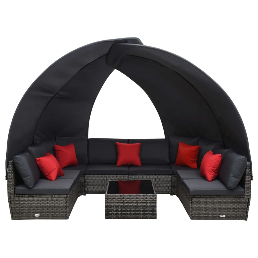 9-Delige Loungeset Met Luifel Poly Rattan Antraciet