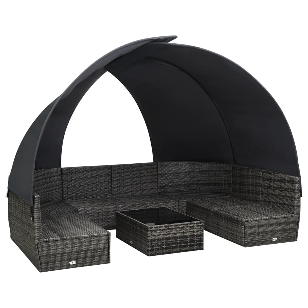 9-Delige Loungeset Met Luifel Poly Rattan Antraciet