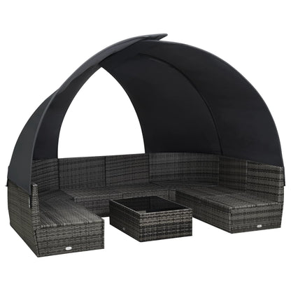 9-Delige Loungeset Met Luifel Poly Rattan Antraciet