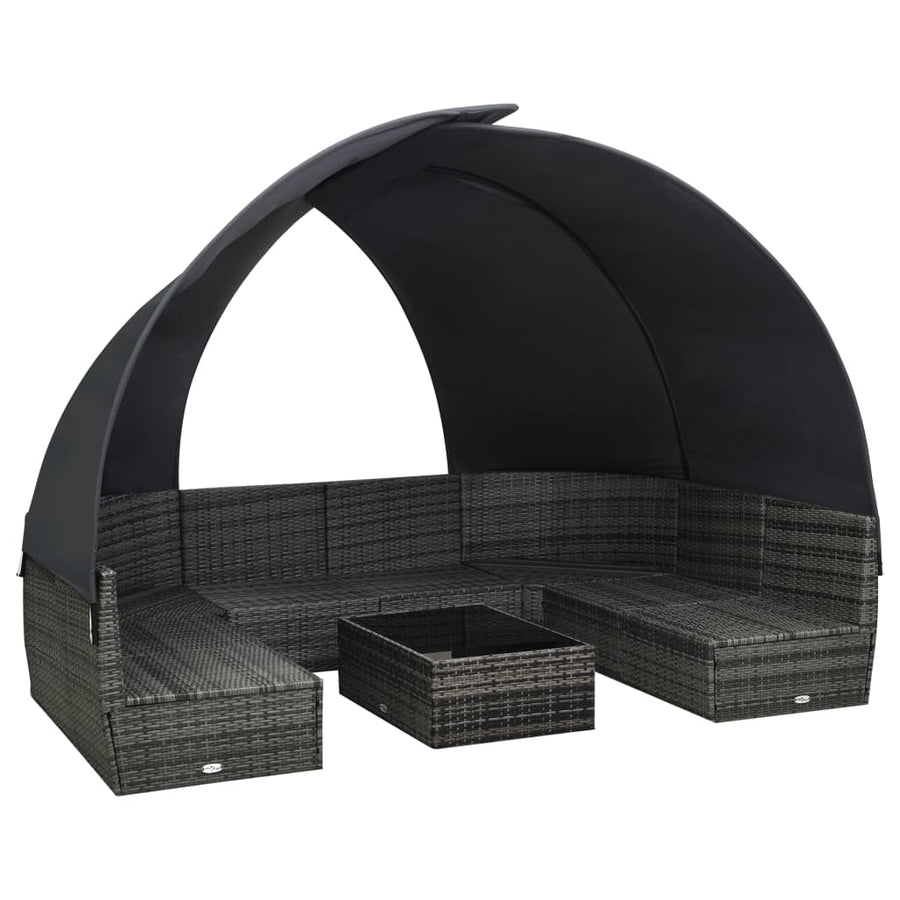 9-Delige Loungeset Met Luifel Poly Rattan Antraciet