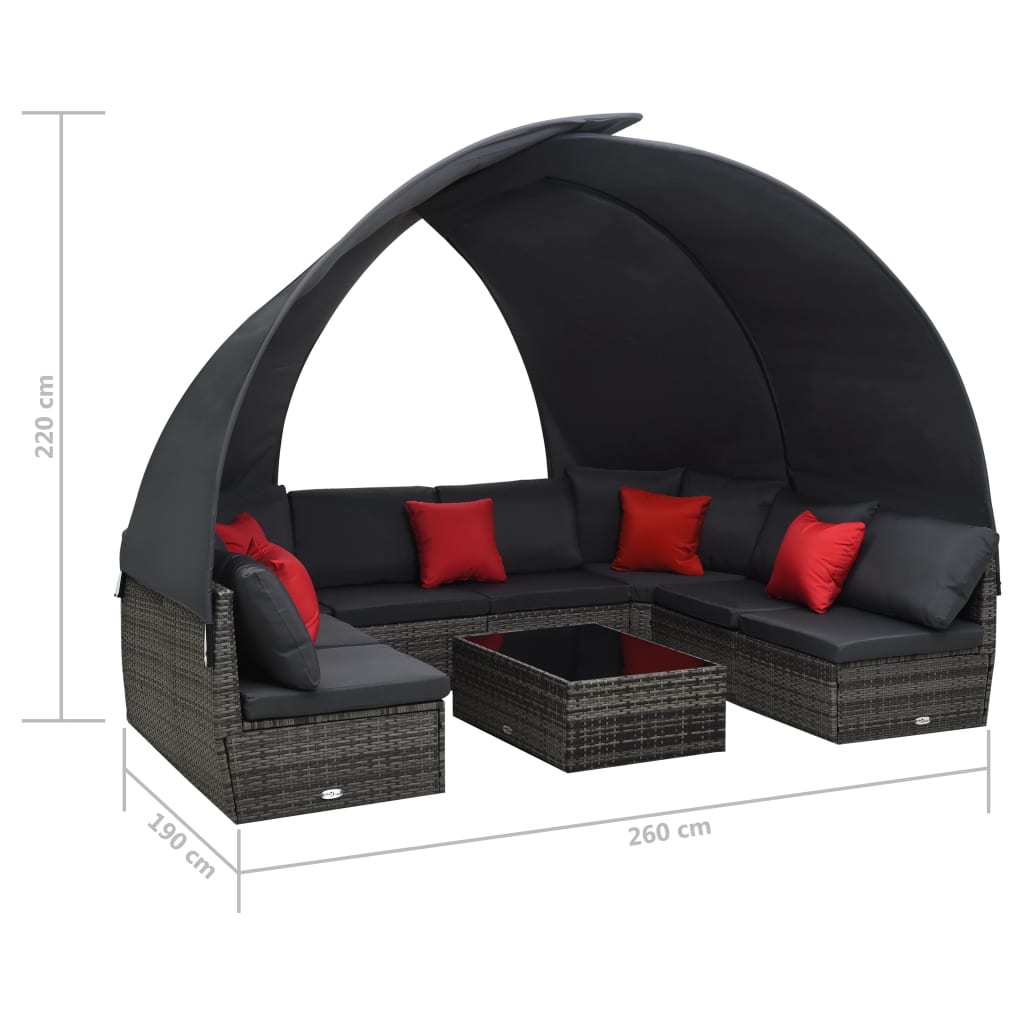 9-Delige Loungeset Met Luifel Poly Rattan Antraciet