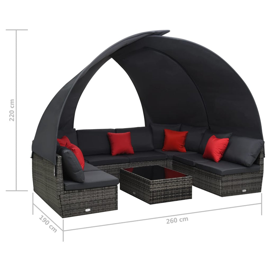 9-Delige Loungeset Met Luifel Poly Rattan Antraciet