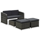 Loungeset poly rattan antraciet 2-zitsbank 2 voetenbankjes salontafel