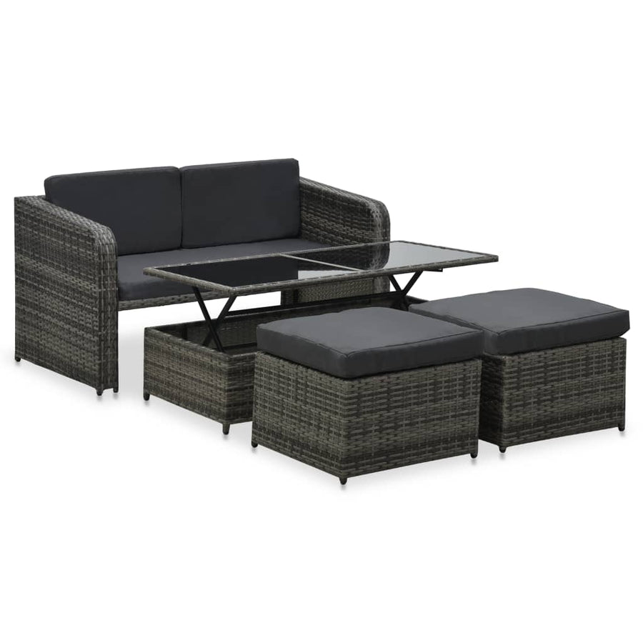 Loungeset Met Kussens Poly Rattan Antraciet