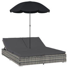 Loungebed met parasol poly rattan grijs