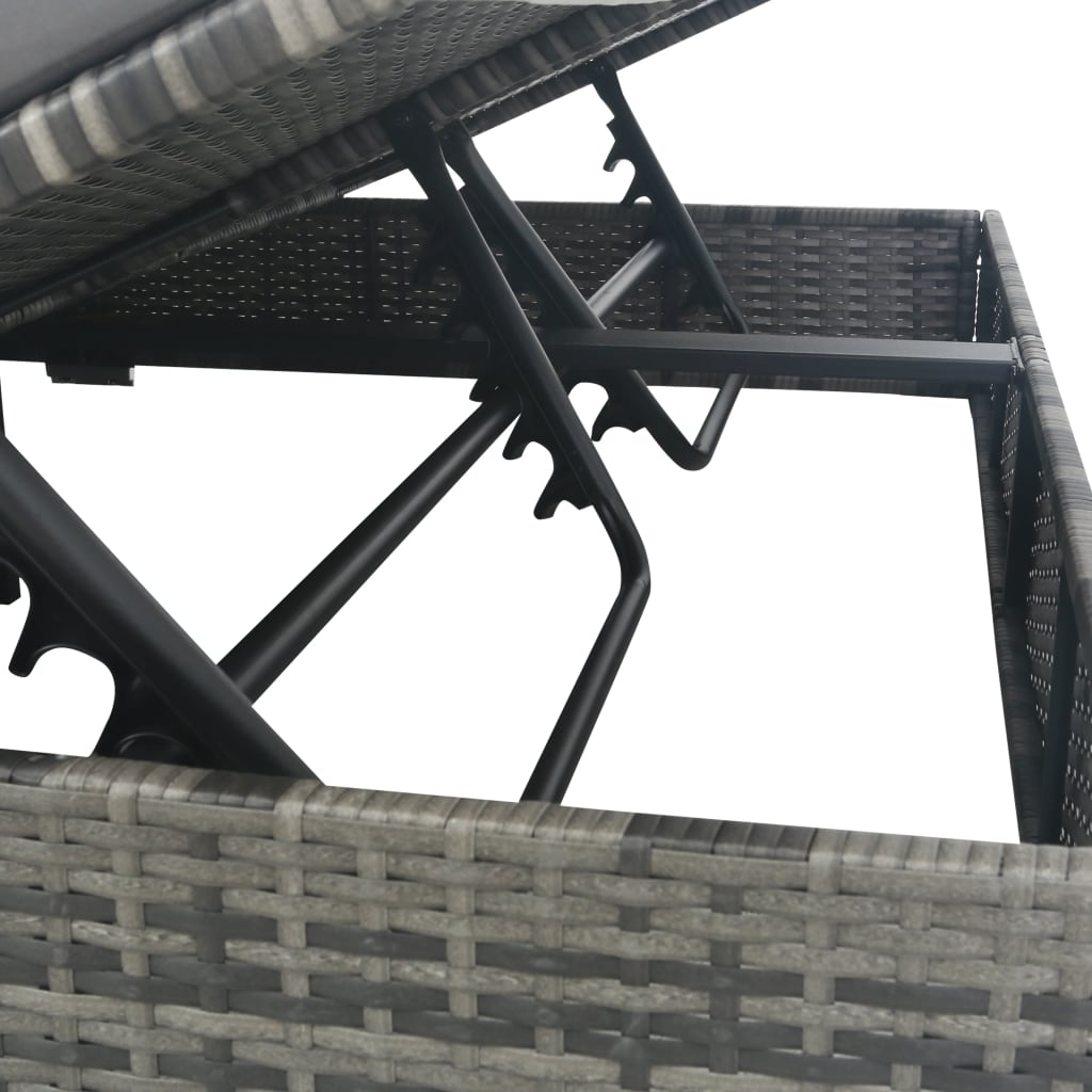 Loungebed met parasol poly rattan grijs