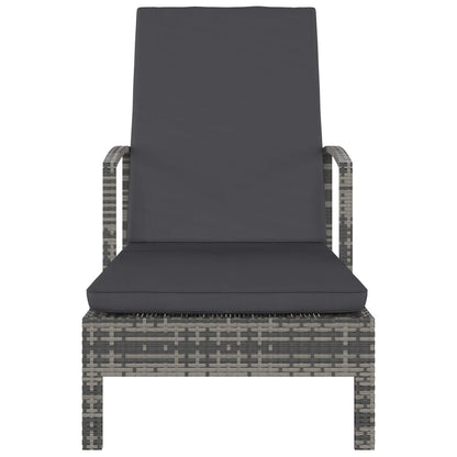 Ligbed Met Armleuningen Poly Rattan Grijs
