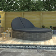 Sun Lounger with Cushions 2-Person Poly Rattan Grey
