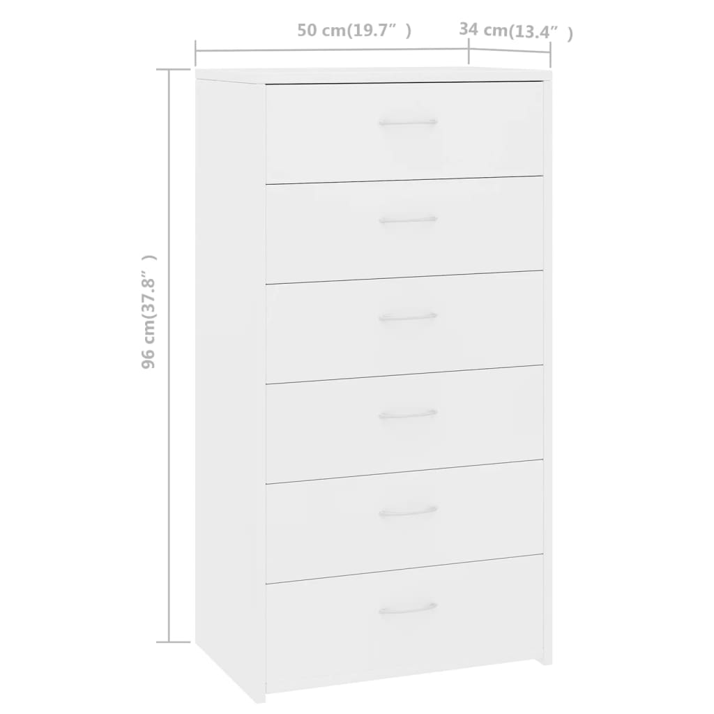 Dressoir Met 6 Lades 50X34X96 Cm Bewerkt Hout Wit