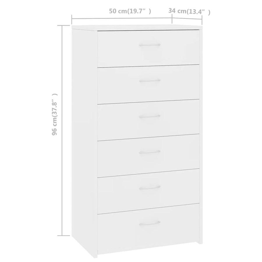 Dressoir Met 6 Lades 50X34X96 Cm Bewerkt Hout Wit