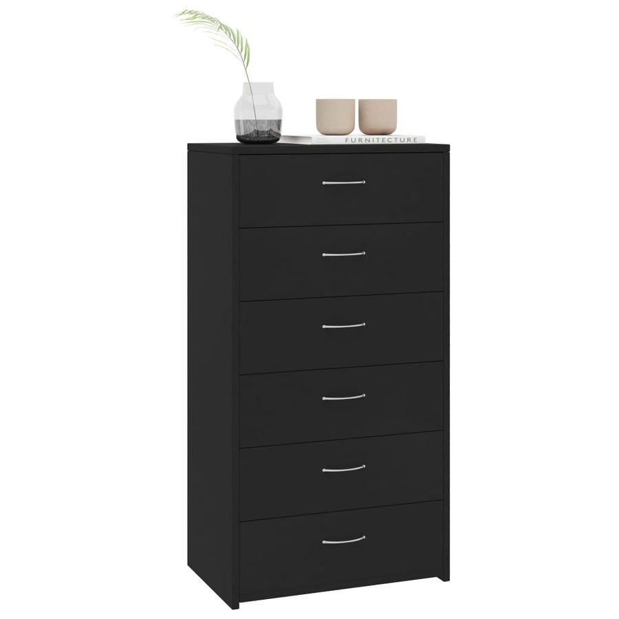 Dressoir Met 6 Lades 50X34X96 Cm Bewerkt Hout Zwart