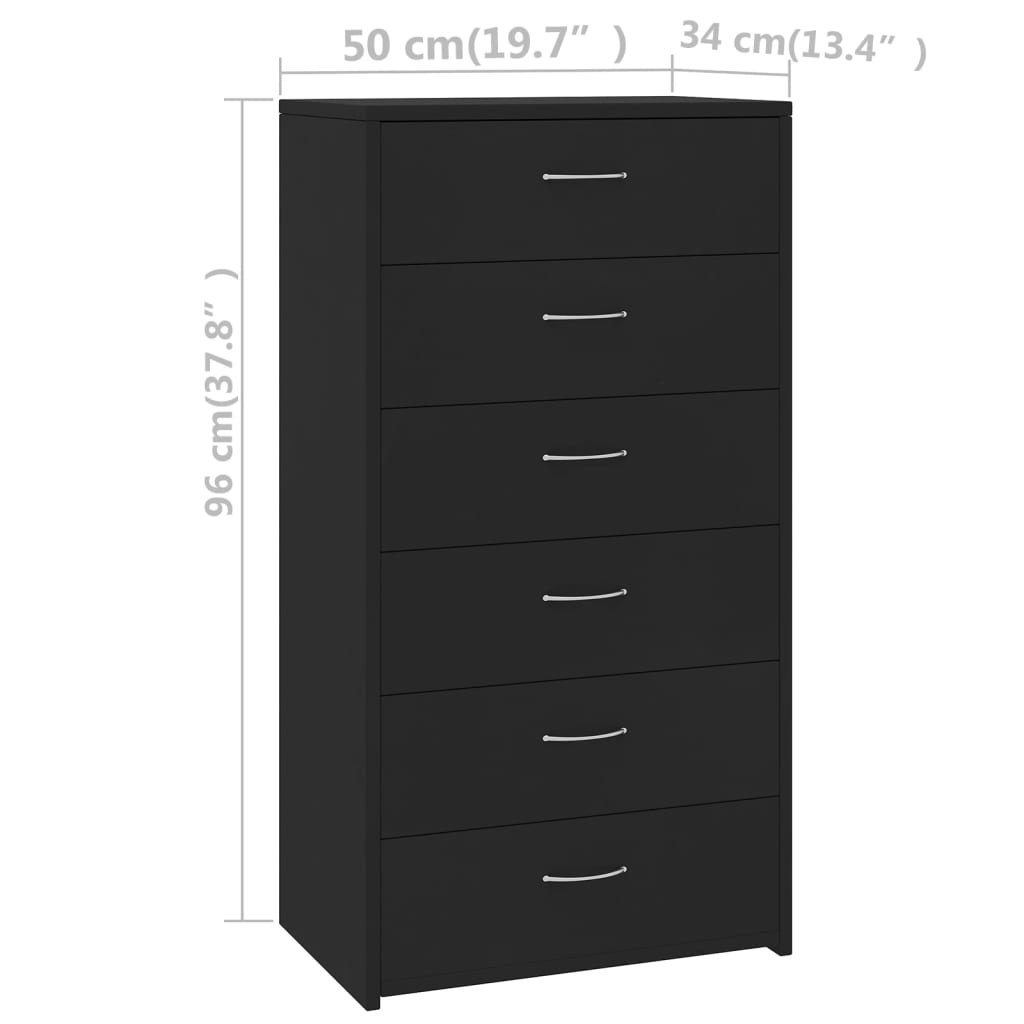 Dressoir Met 6 Lades 50X34X96 Cm Bewerkt Hout Zwart