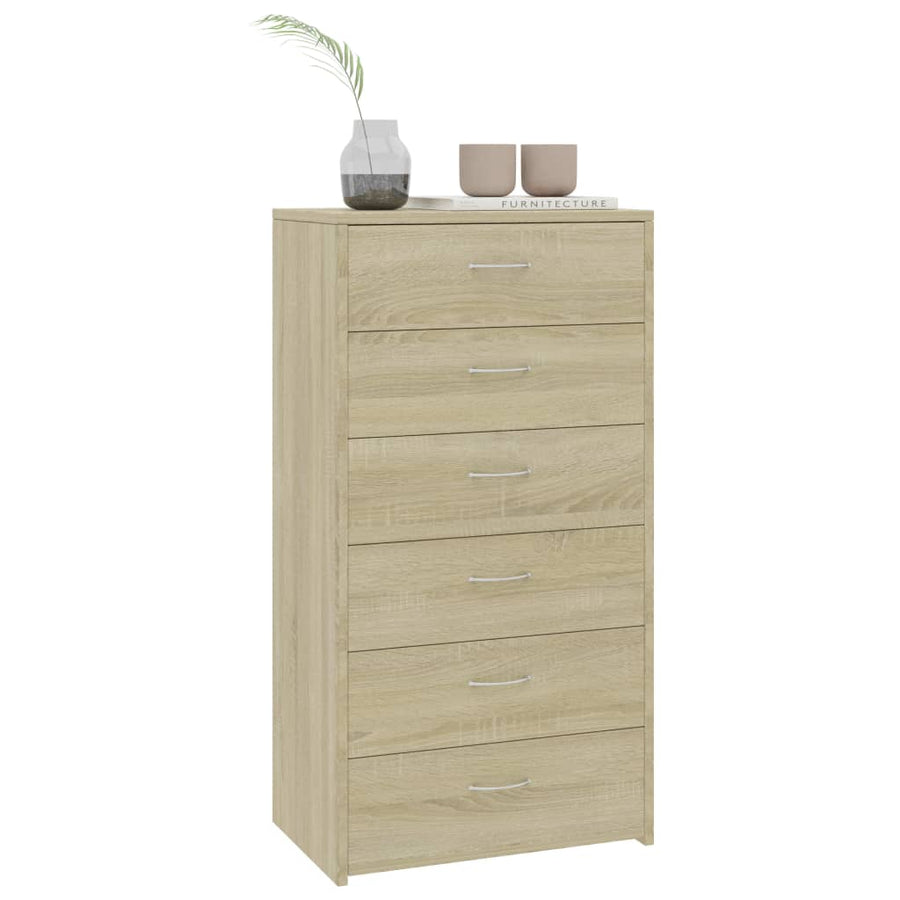 Dressoir Met 6 Lades 50X34X96 Cm Spaanplaat Kleurig Sonoma eiken