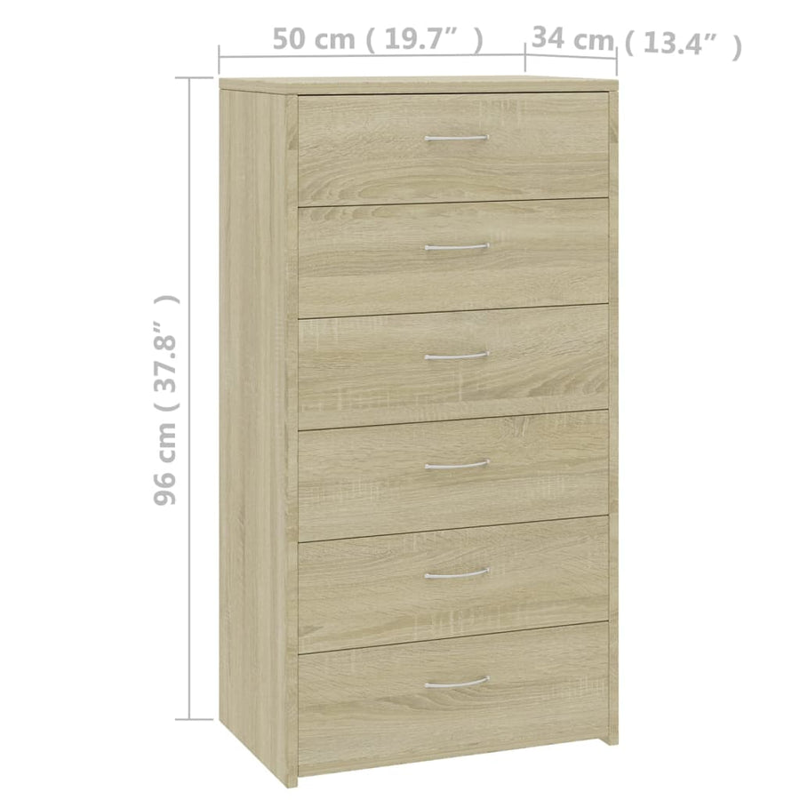Dressoir Met 6 Lades 50X34X96 Cm Spaanplaat Kleurig Sonoma eiken