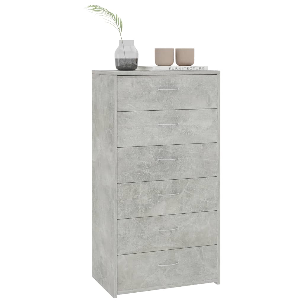 Dressoir Met 6 Lades 50X34X96 Cm Bewerkt Hout Betongrijs