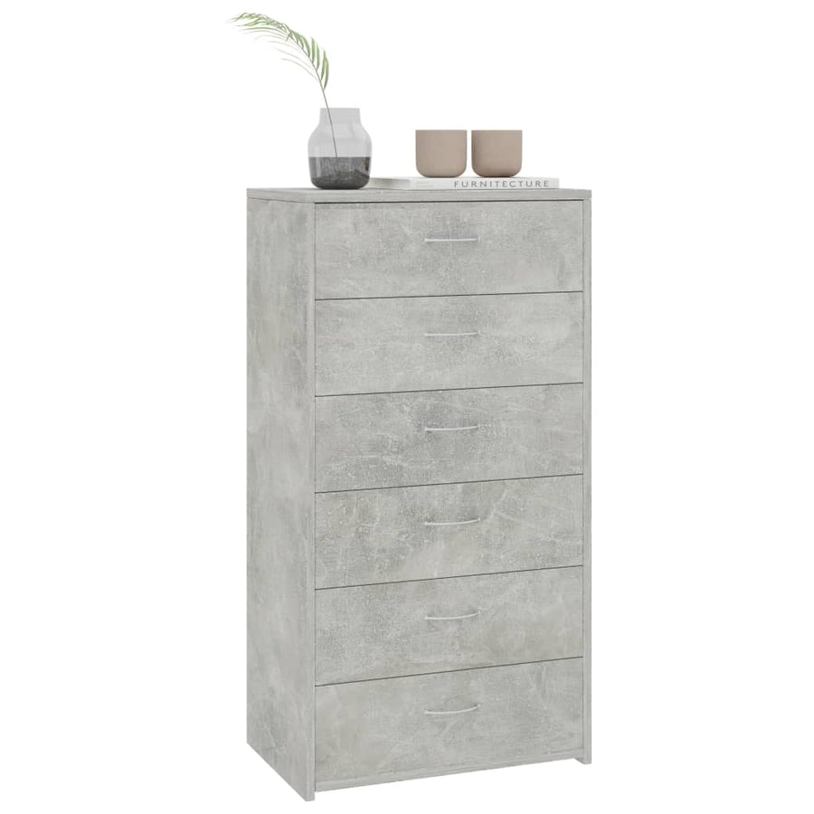 Dressoir Met 6 Lades 50X34X96 Cm Bewerkt Hout Betongrijs