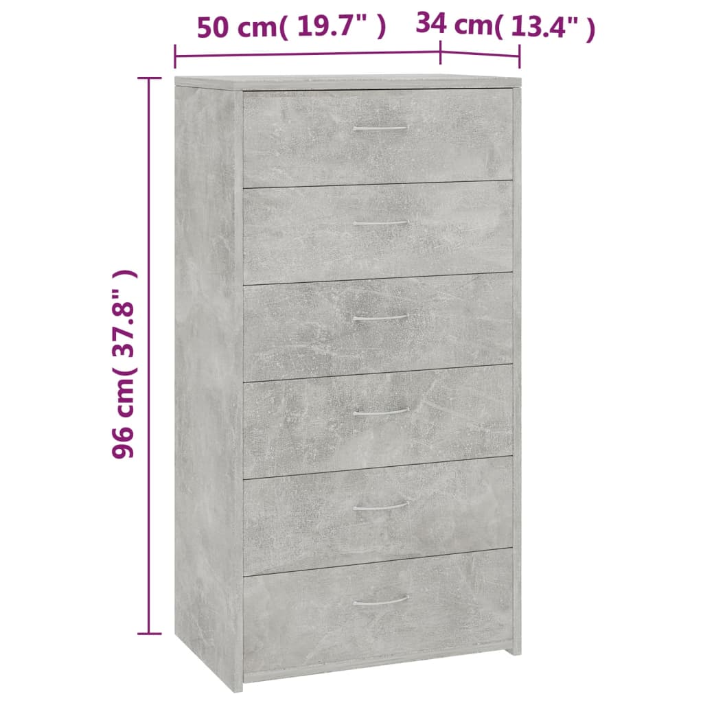 Dressoir Met 6 Lades 50X34X96 Cm Bewerkt Hout Betongrijs