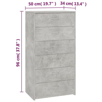 Dressoir Met 6 Lades 50X34X96 Cm Bewerkt Hout Betongrijs